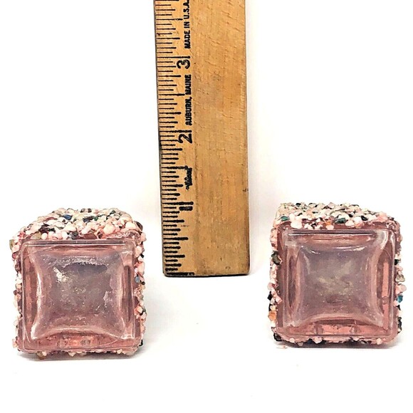 Gravel Art Salt & Pepper Shaker 60s Souvenir Red Lids + Bonus Toothpick Holder - Picture 9 of 12